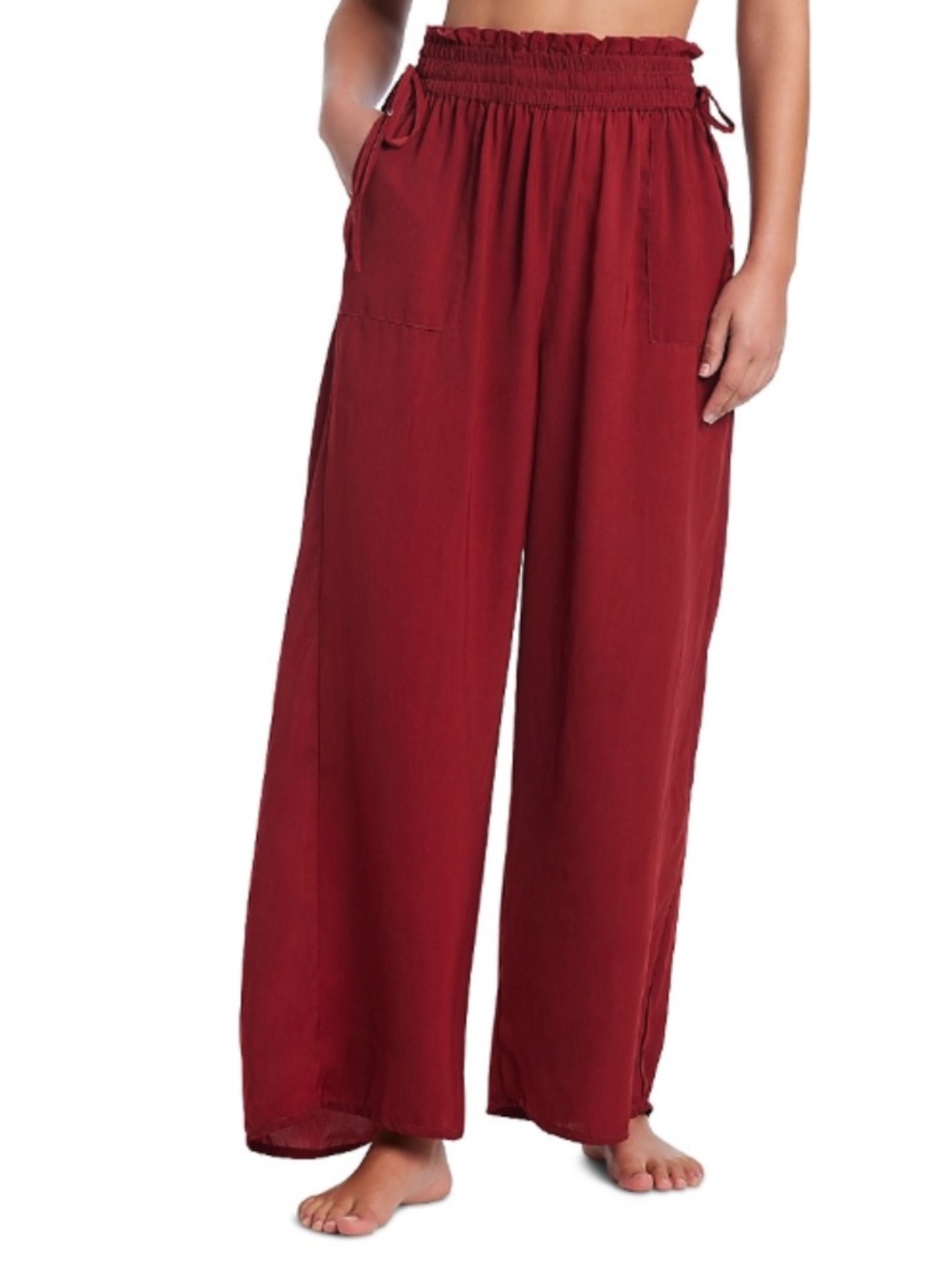 Red Carter Hammered Wide Leg Pants Swim Cover up Shiraz Size XL 11974